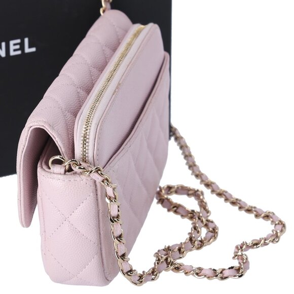 CHANEL Classic Flap Phone Holder on Chain WOC Crossbody Pink Caviar - Picture 4 of 10
